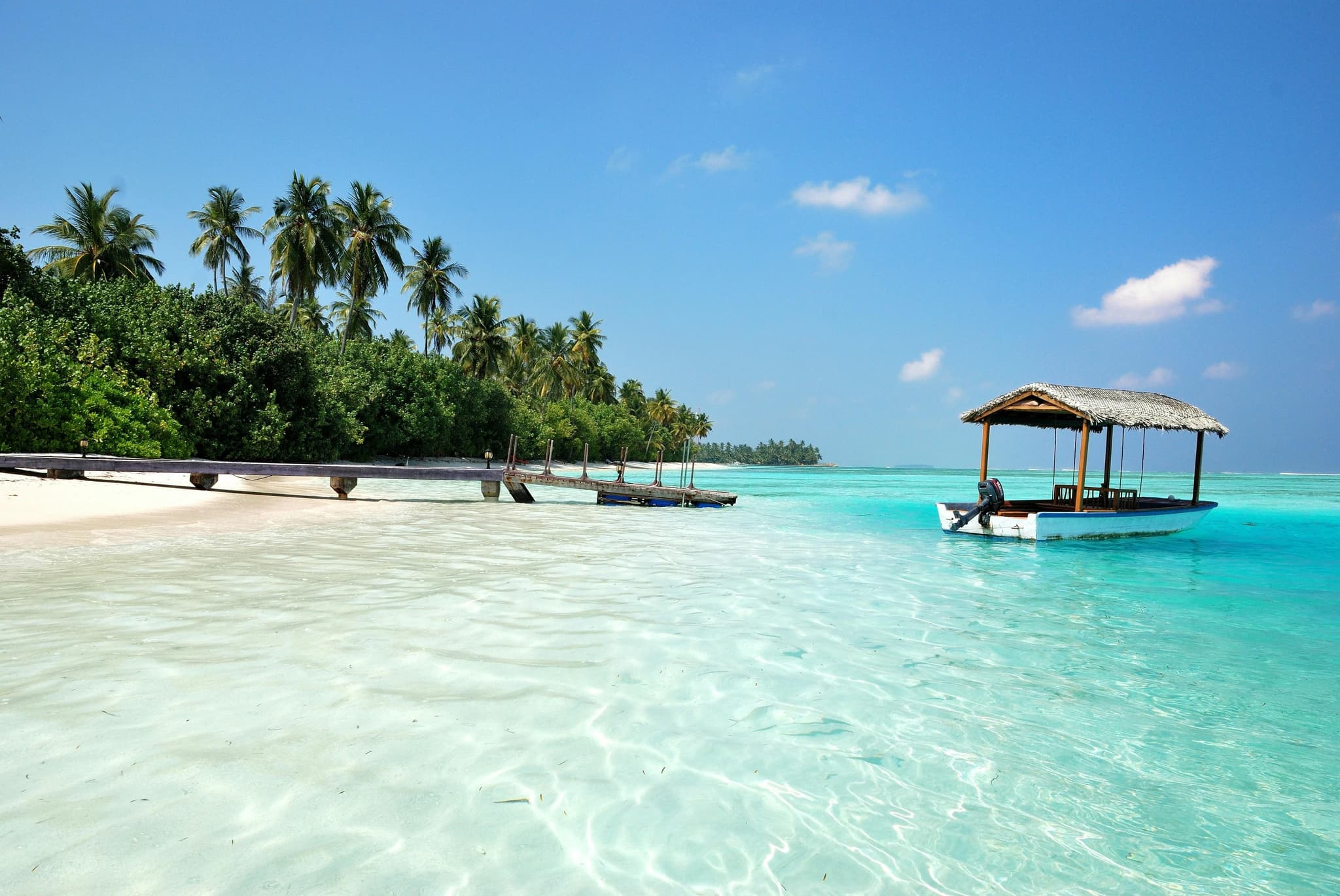 Tropical beach and dhow boats in Mozambique