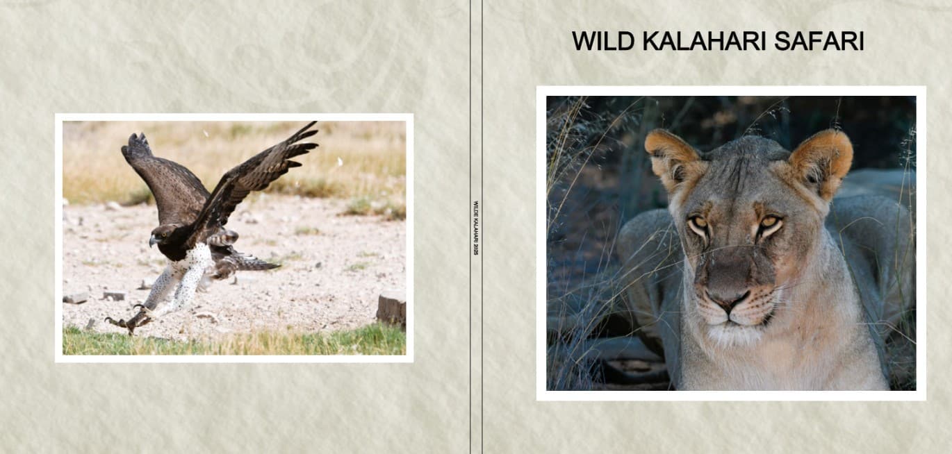 Memories of the Kalahari photo book — page 1: Front cover — Wild Kalahari Safari