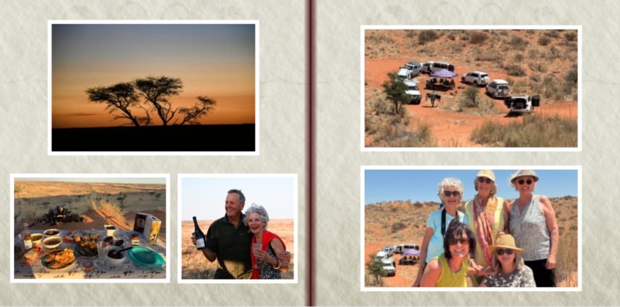 Memories of the Kalahari photo book — page 6: Sundowners & convoy in the dunes