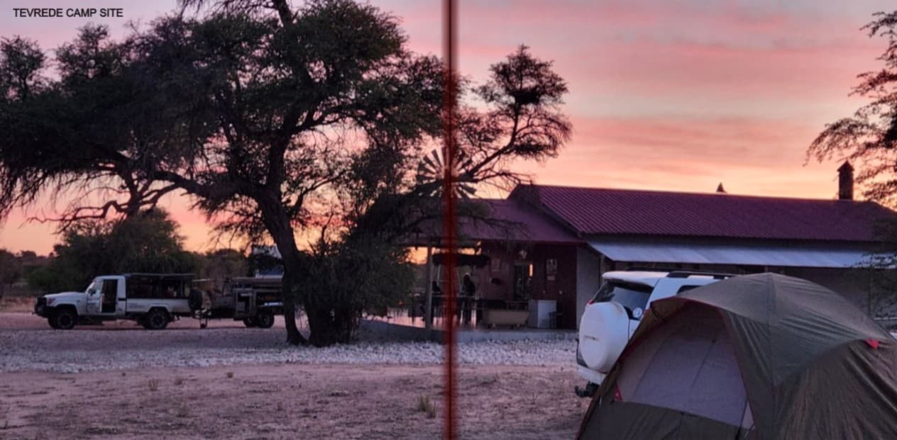 Memories of the Kalahari photo book — page 8: Tevrede camp site at sunset